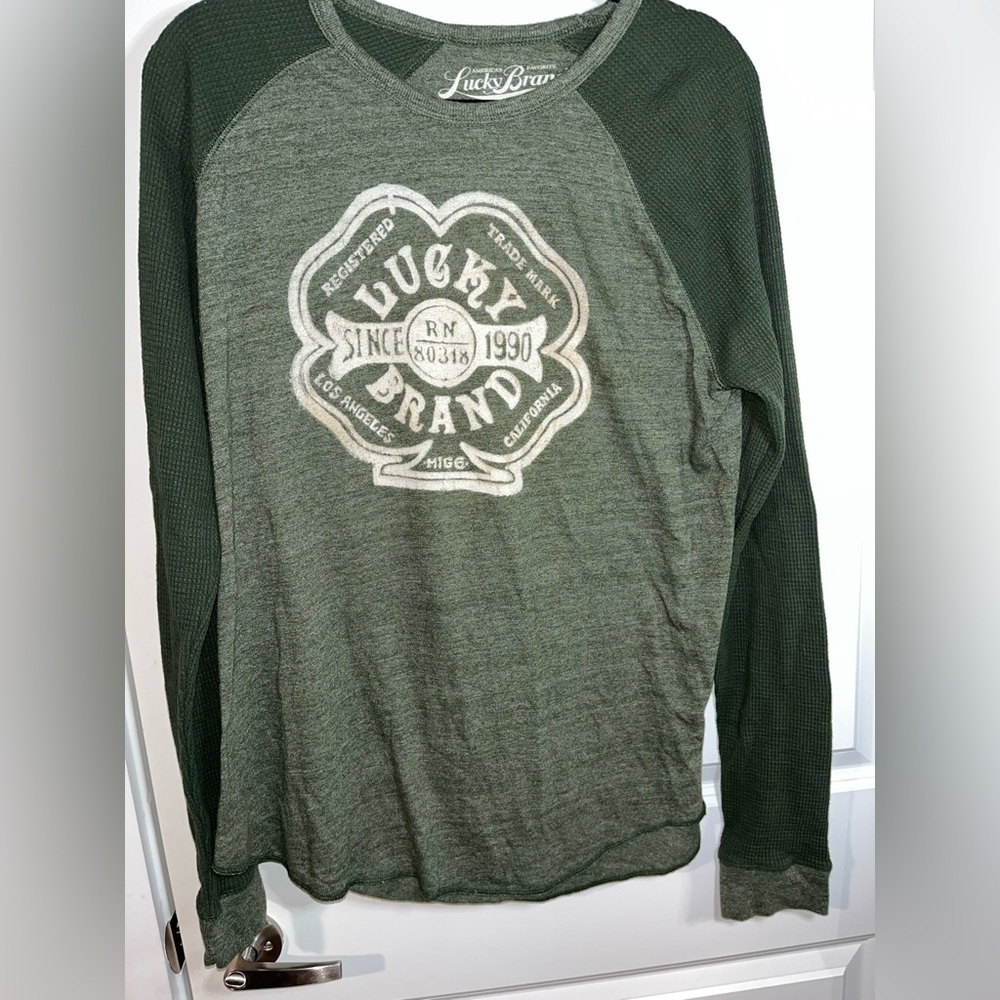 LUCKY BRAND Official Men's Long Sleeve Thermal Sleeve Logo T-Shirt Size Large